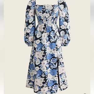 J Crew Dress Linen Daydream Zinnia Floral Cottagecore Feminine Smocked